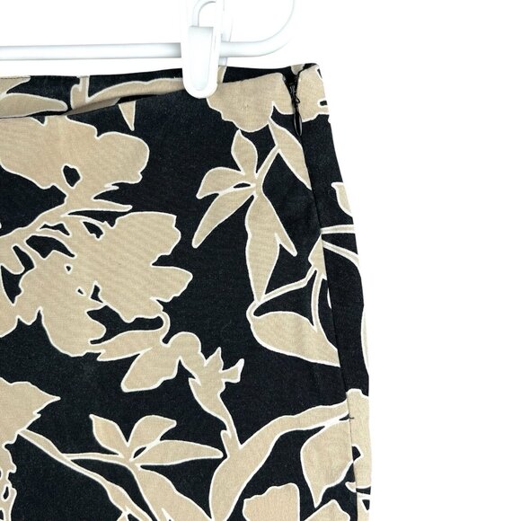 Liz Claiborne Women's Floral Black Tan Cropped Pants Size 14 Zip Side Mid Rise - Picture 6 of 12
